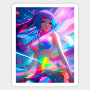 Beautiful anime girl in vibrant fluorescent colors Sticker